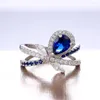 Wedding Rings Big Water Drop Cross Ring For Women Red / Blue Rose Cubic Zirconia Stone Party Edelsteen delicate sieraden