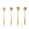 Coffee Scoops Tea Gold Spoon Long Handle Dessert Roestvrij staal Vintage theelepels Drink AFBRAND TACLEVER BLOEMEN Design Drop levering Huis Otojo