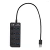 Ports USB 3.0 HUB 5Gbps Hög hastighet på Off Switch Tablet Dataöverföring med knappen Power Adapter för PC Laptop EU US UK AU Plug