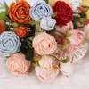 Decorative Flowers Artificial 3Heads Peony Tea Rose Camellia Silk Fake Flower For DIY Home Garden Wedding Decoration
