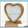 Frames Bamboos Sublimation Blank Frame With Base Diy Double Sided Wood Love Heart Round Magnetism Picture Painting Decoration Sn3885 Dh1Jo