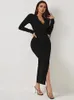 Casual Dresses DGIRL 2023 Women Dress Sexy Split Open Back V-neck Slim Wrap Hip Temperament