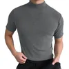 Men's Casual Shirts Slim Black Tops Men Autumn Winter Turtleneck Short Sleeve Pullover Sweater Blouse Good Quality Fitness Sports Tee