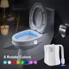 LED 8 kleuren toilet decoratief licht waterdichte bewegingssensor badkamer nachtlicht met vervangbare batterij IP65 voor toilet