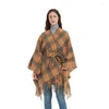 Bufandas Otoño e Invierno Mujeres Imitación Cashmere Feel Plaid Cape Shawl Espesado Cinturón Cálido Moda Lujo Borla Capa Bufanda