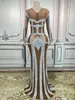 Stage Use Skinly Rhinestones Dress Long for Women Evening Prom Celebrine Gown Birthday Sexy Mesh Transparent Homecoming