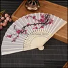 Inne wystrój domu Cherry Blossom Silk Hand Wedding Favor Plum Folding Fan RRE13562 DROP GARDEN