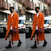 Męskie garnitury Blazers jasne pomarańczowe wełniane mężczyzn pod płaszczyzny single dostosowywane długą kurtkę formalny styl uliczny swobodny moda przystojna th