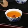 컵 접시 수신기 80ml Jingdezhen Ceramic Teacup 손 페인트 연꽃 작은 차 그릇 파란색과 흰색 도자기 마스터 컵 음주.