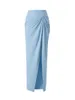 Skirts Women Ruched Knit Skirt Irregular Mid Wiaist Split Knitted Maxi Casual Solid Color Street Wear