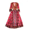 Casual jurken 2023 Dames kleding zomer boho vakantie Long Sundress retro bloemenprint v nek puff mouw a-line vestidos longo