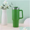 Tumblers Vacuum Portable Car Tumbler Mugs With Handle Lid St 40Oz Double Wall Stainless Steel Outdoor Thermos Cup Travel Layer Coffe Dht2J