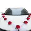 Decorative Flowers White DIY Wedding Car Artificial Flower Bridal Decoration Door Handle Ribbons Silk Corner Galand With Tulle Gifts Set