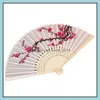 Inne wystrój domu Cherry Blossom Silk Hand Wedding Favor Plum Folding Fan RRE13562 DROP GARDEN