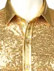 Mens Casual Shirts Mens Disco Shiny Gold Sequin Metallic Design Dress Shirt Long Sleeve Button Down Christmas Halloween Bday Party Stage Costume 230114