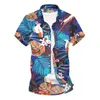 القمصان غير الرسمية للرجال ، زهرة القميص الصيفي للرجال على غرار شاطئ قصير الأكمام