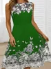 Casual Dresses 2023 Princess Dress Women Summer Sweet O-hals Floral Print Elegant Ladies Sleeveless Simple Streetwear Drop