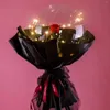 Fleurs décoratives Behogar LED Lumineux Clair Ballon Fleur Éternelle Rose Bouquet Kit DIY Cadeau Ensemble Pour Noël Mariage Saint Valentin