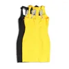 الفساتين غير الرسمية Babatique 2023 أزياء مثير صفراء ضمادة أسود ضمادة النساء مصمم الأنيقة في المساء
