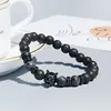 Strand Gothic Wolf Leopard Charm Bracelet For Men Natural Lava Volcano Stone Blue Black Berds Bracelets Handmade 8 mm Bider7889517