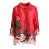 Chemisiers pour femmes d'âge moyen maman de haute qualité chemise à fleurs pour femmes haut d'automne Style étranger National grand Cardigan