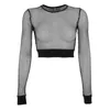 Kvinnors T-skjortor Sexig Black Hollow Out Mesh T-shirt Kvinnlig Skinny Crop Top 2023 Fashion Summer Basic Tops for Women Fishnet Shirt