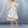 Abiti casual Fashion Stampa floreale Midi Accupota accogliente per ragazza Off spalla Vestitido A-Line Summer Beach Drendice Dress Dice de Cocktail