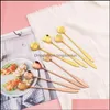 Coffee Scoops Tea Gold Spoon Long Handle Dessert Roestvrij staal Vintage theelepels Drink AFBRAND TACLEVER BLOEMEN Design Drop levering Huis Otojo