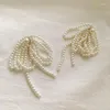 Dangle Earrings Korean Tassel Bow Handmade Pearl Beads Long Earring For Women Wedding Fashion Jewelry Temperament Ear Rings