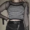 Camiseta sin mangas para mujer, Sexy, con cadena de Metal, tirantes finos, espalda descubierta, recortada, e-girl, camisola de punto a rayas Grunge, minifalda Harajuku gótica Emo Alt