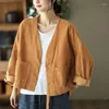 Women's Jackets Vintage Corduroy Jacket Women's Fashion Bat Long Sleeve Literary V-neck Cardigan Short Top Autumn Outerwear Coats