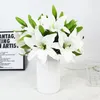 装飾的な花38cmホワイトリリー人工パーティーウェディングブライダルブーケのリビングルームのための偽の植物
