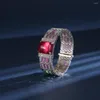 Bangle Charms Big Statement Red Stone Geometric Crystal Armband för kvinnor High Fashion Silver Color Bijoux