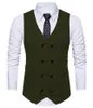 Men's Vests Tweed Mens Suit Vest V Neck Herringbone Slim Fit Green/Black/Brown Business Double-breasted Waistcoat Groomman For Wedding