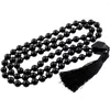 Strand Natural Black Onyx Wrap Armband Halsband Meditation Bön för smycken med fyrkantiga pärlor Riband Tassel