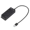 Ports USB 3.0 HUB 5Gbps Hög hastighet på Off Switch Tablet Dataöverföring med knappen Power Adapter för PC Laptop EU US UK AU Plug