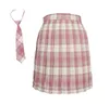 Gonne Zoki Pink Sweet Women Plaid Skirt JK Girls Preppy Dance Mini pieghettato A Line Harajuku Japan School Fashion Tie Bow