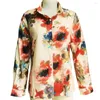 Women's Blouses Cotton Linen Shirt Vintage Flower Print Lapel Long Sleeve Women Tops Casual Loose Oversized Button Up Top Blusas De Mujer