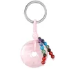 Keychains Natural Crystal Stone Lucky Coin Par Keyrings Healing Gemstone 7 Chakra Beads Peace Buckle Car Key Lanyards