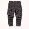 Pantalons pour hommes Style japonais rétro salopette en velours côtelé hommes automne et hiver épais tout-Match pantalon décontracté noué à la cheville