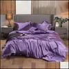 Ensembles de literie couleur unie imitation soie feuille couette Er taie d'oreiller 4 pièces ensemble doux fournitures pour la maison 714 V2 livraison directe Textiles de jardin Otcer