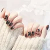 False Nails 24st Black Bow Girls Dark Style Short Press On Wearable Fången nagelbit med Jelly Gel Sana889