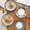 Plates Japanese-Style Underglaze Color Plate Household Dishes Rice Dinner Ceramic Deep Retro Tableware Set