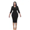 Casual Dresses Autumn and Winter Fashion Bodycon Dress Women's Solid V-Neck Long Sleeve Pencil Office Elegant Commuter Fitted