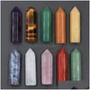 Piedra Cristal natural Columna hexagonal Estatua Talla Cuarzo rosa Artesanías hechas a mano Mini estatuilla Reiki Gema Regalo Adornos para el hogar Gota D Dhupw