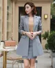 Two Piece Dress Formal Ladies Blue Blazer Women Business Suits With Skirt And Jacket Sets Work Wear Clothes OL StylesTwo