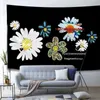 Tapestries Daisy Tapestry Wall Fabric Home Decor Black White Background Personality Cloth Blanket Carpet Bedroom Decoration