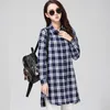 Women's Blouses M-3XL Women Long Shirt Spring Autumn 2023 Fashion Plaid Stripe Brushed Cotton Shirts Loose Girl's Tops Blouse Female