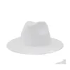 Wide Brim Hats White Panama Wool Felt Fedora Women Ladies Party Trilby Cowboy Hat Fashion Vintage Jazz Cap 74 W2 Drop Delivery Acces Dhvoq