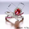 Wedding Rings Big Water Drop Cross Ring For Women Red / Blue Rose Cubic Zirconia Stone Party Edelsteen delicate sieraden
